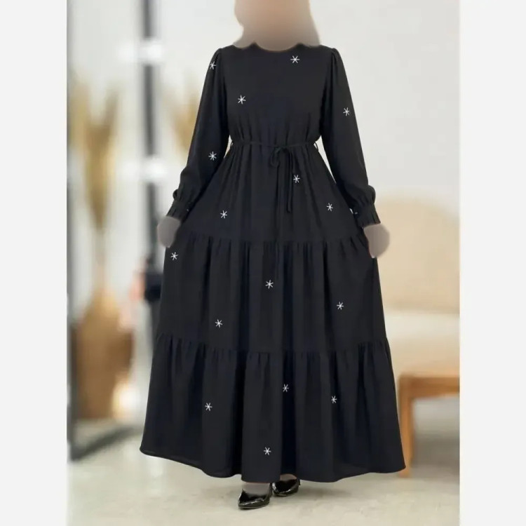 پیراهن زنانه مجلسی مشکی مدل ستاره جنس بوگاتی فری سایز 38 تا 46
