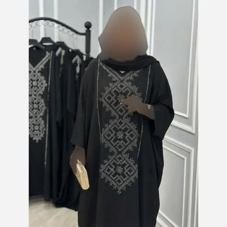 عبای زنانه مدل ورساچه جنس الیزه درجه یک رنگ مشکی فری سایز 38 تا 50