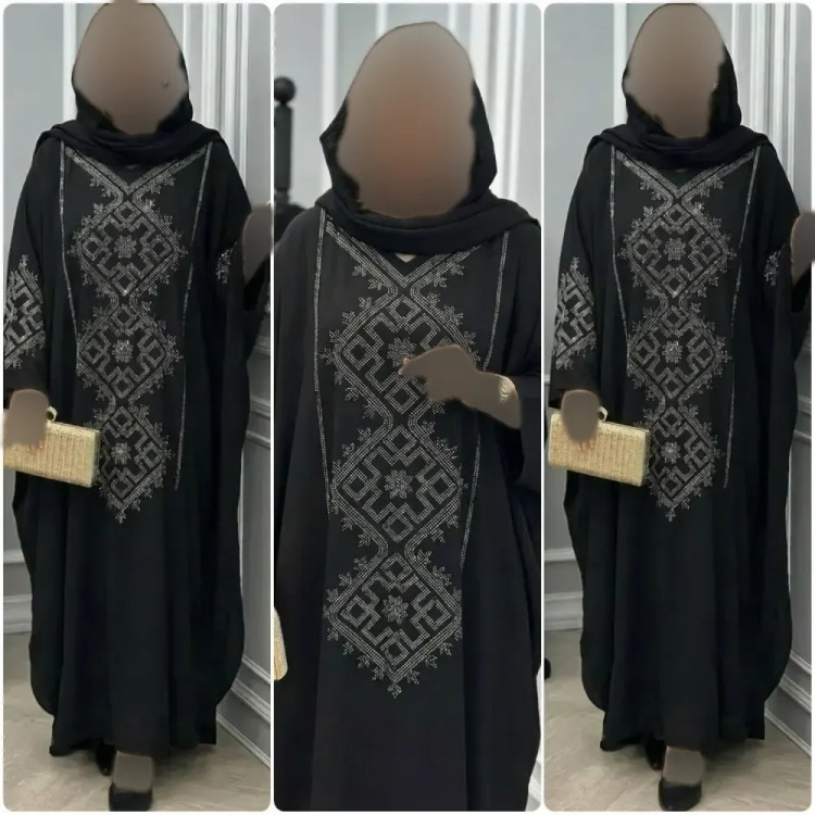 عبای زنانه مدل ورساچه جنس الیزه درجه یک رنگ مشکی فری سایز 38 تا 50