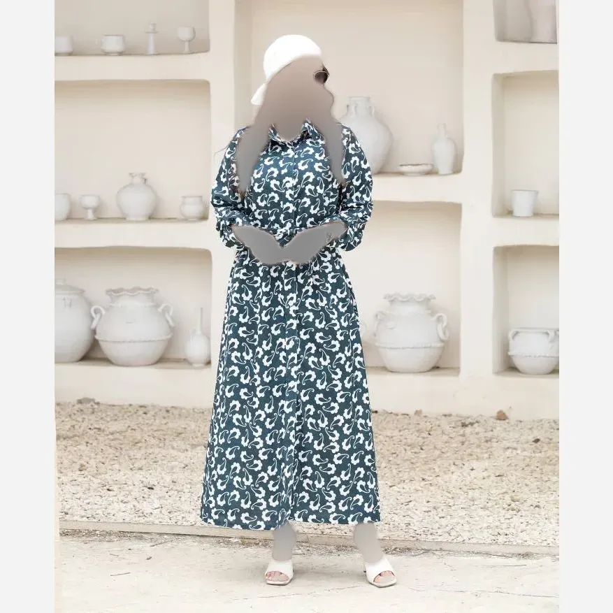 پیراهن ساحلی نخی زنانه مدل نازبانو فری سایز کمربنددار