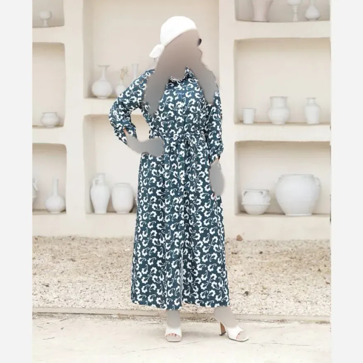 پیراهن ساحلی نخی زنانه مدل نازبانو فری سایز کمربنددار