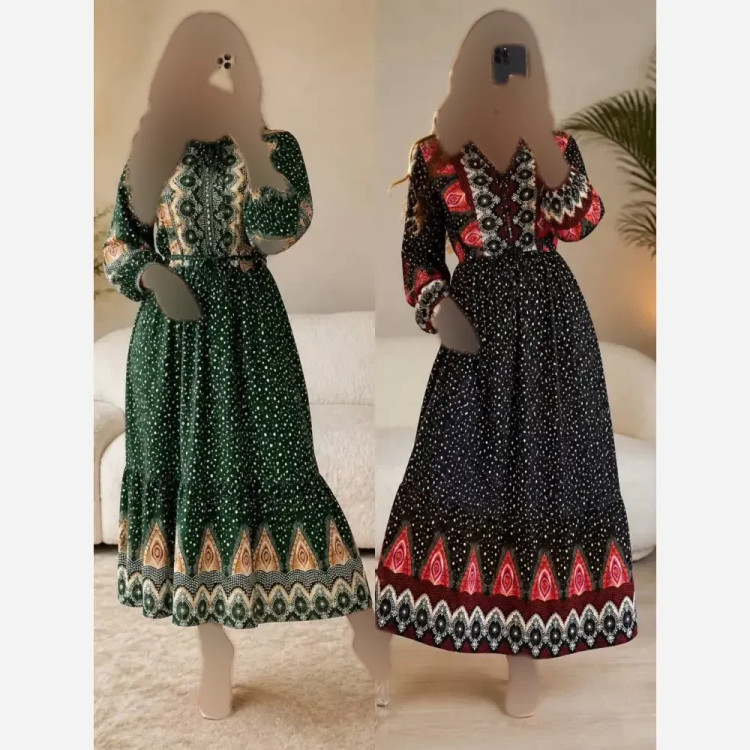 پیراهن زنانه مدل طاووس جنس بوگاتی فری سایز با کمربند متصل