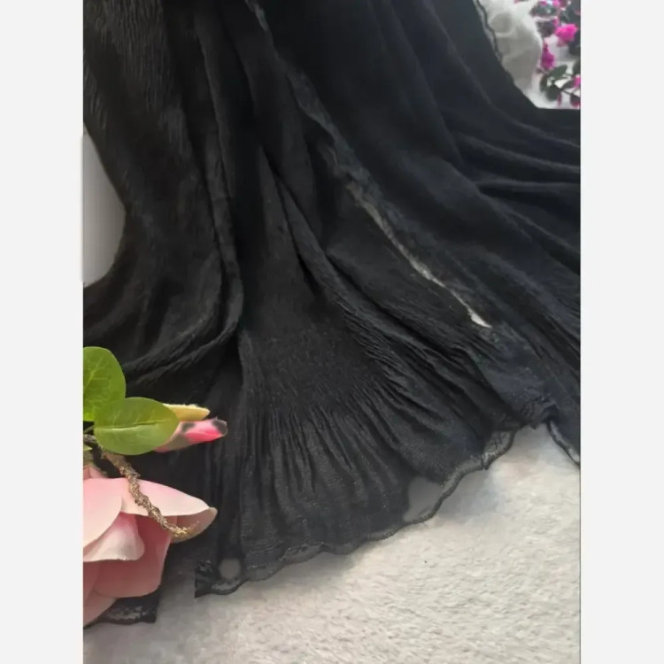 شال مجلسی زنانه طرح درختی دور دانتلی و لب نگین دار سایز 70 در 180 سانتیمتر