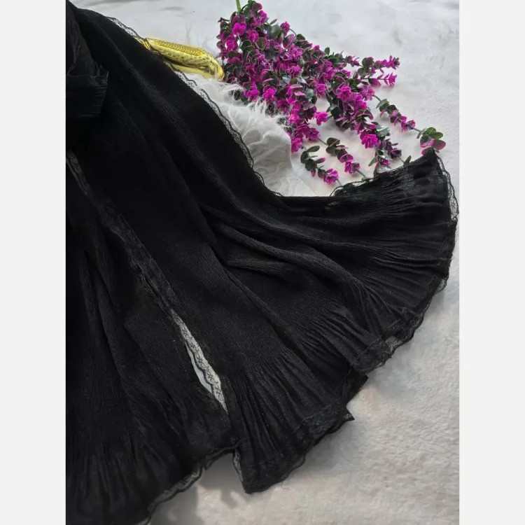 شال مجلسی زنانه طرح درختی دور دانتلی و لب نگین دار سایز 70 در 180 سانتیمتر