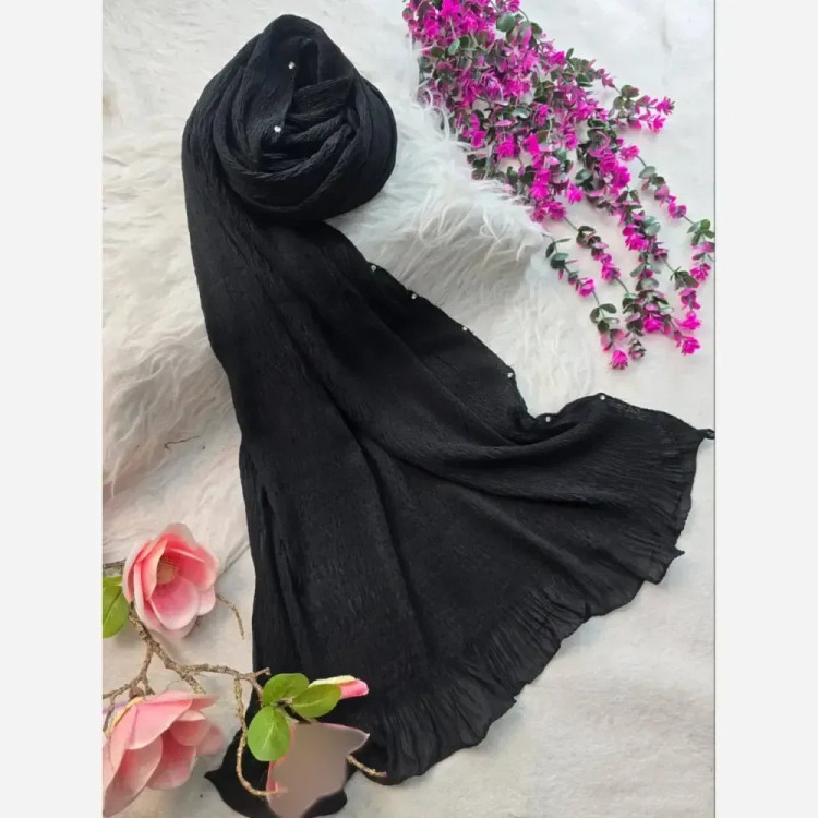 شال مجلسی زنانه طرح درختی دور دانتلی و لب نگین دار سایز 70 در 180 سانتیمتر