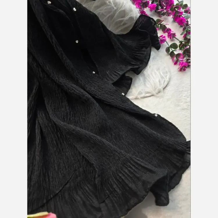 شال مجلسی زنانه طرح درختی دور دانتلی و لب نگین دار سایز 70 در 180 سانتیمتر