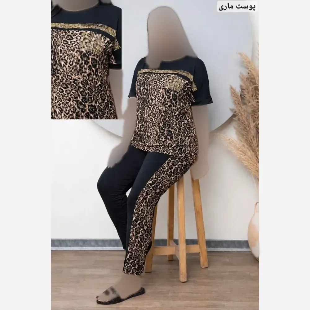 ست تیشرت و شلوار زنانه مدل زویا جنس فلامنت الیزه فول کش نگیندار سایز فری 36 تا 50