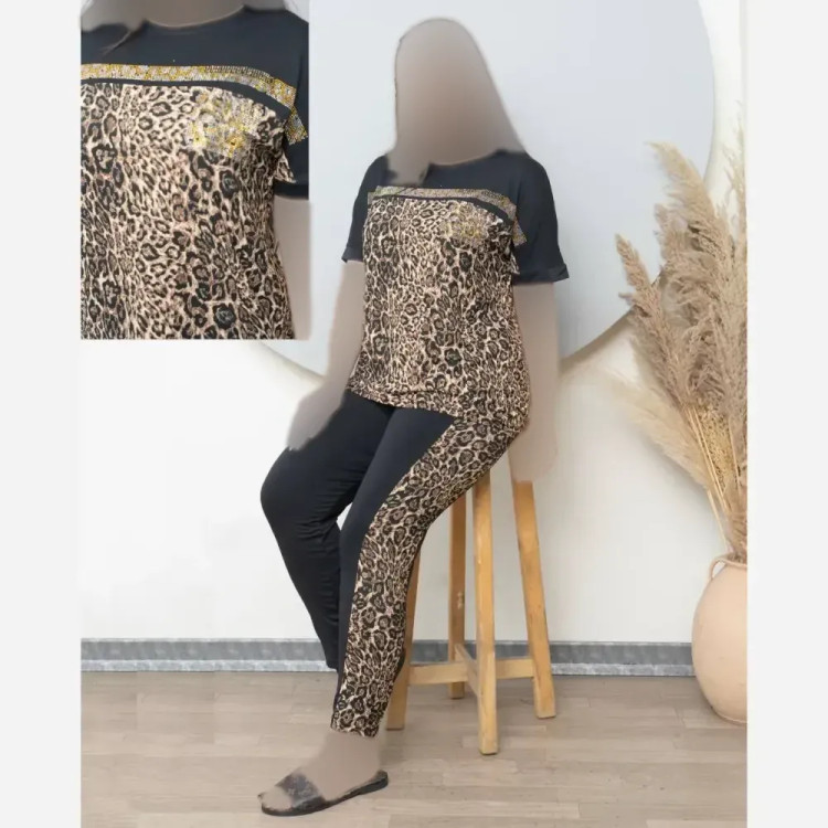 ست تیشرت و شلوار زنانه مدل زویا جنس فلامنت الیزه فول کش نگیندار سایز فری 36 تا 50