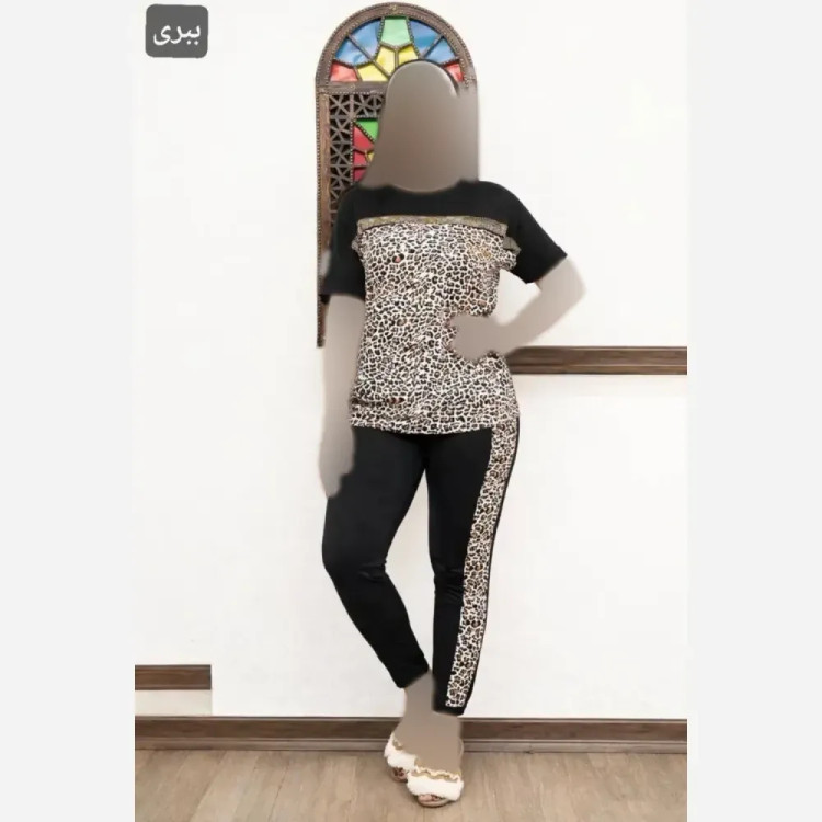 ست تیشرت و شلوار زنانه مدل زویا جنس فلامنت الیزه فول کش نگیندار سایز فری 36 تا 50