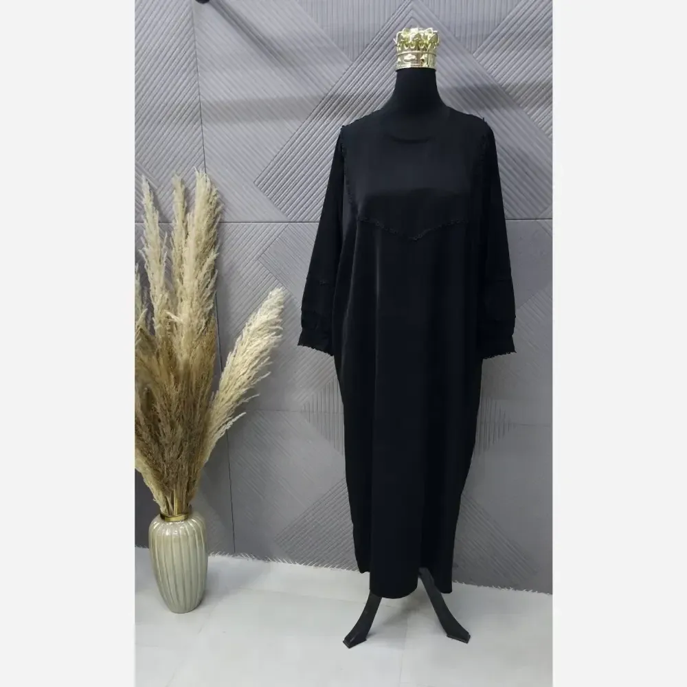 مانتو عبایی مدل مبارکه جنس کرپ اماراتی فری سایز رنگ مشکی