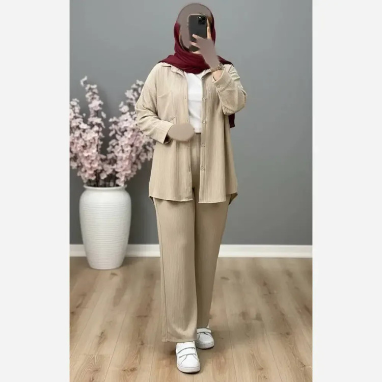 ست شومیز و شلوار زنانه جنس کراش درجه یک فری سایز تا 46