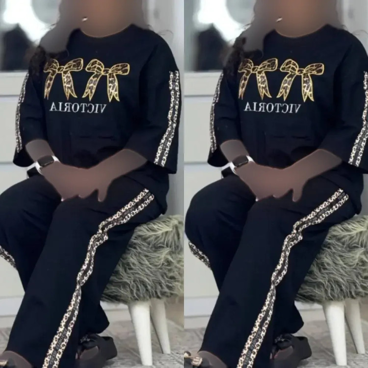 ست تیشرت و شلوار زنانه مدل آرتینا جنس پنبه گلکسی رنگ مشکی فری سایز 36 تا 46