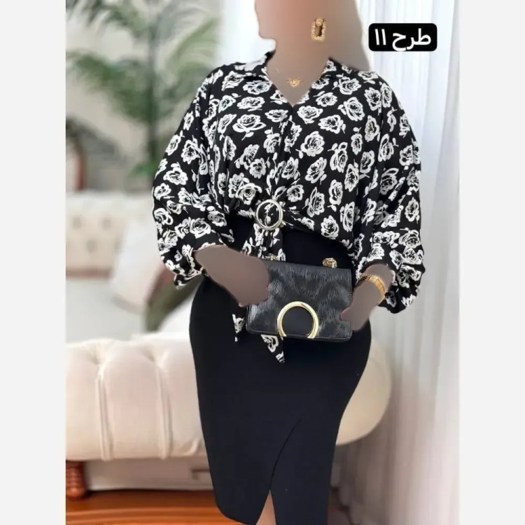 شومیز زنانه مدل لیلا جنس الیزه فری سایز 38 تا 48 آستین کیمونو