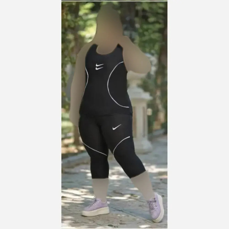 ست تاپ و شلوارک ورزشی زنانه نایکی مدل فلامنت فول کش رنگ مشکی فری سایز