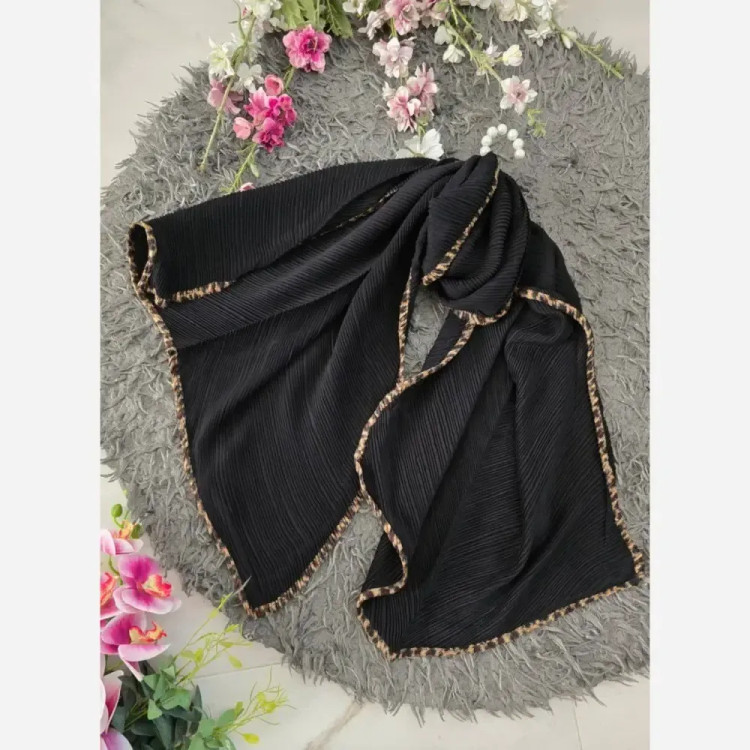 شال پلیسه حاشیه پلنگی مشکی مجلسی ابعاد 180 در 75 سانتی متر