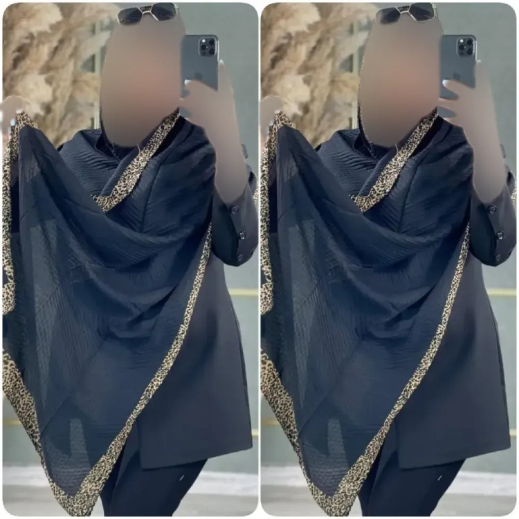 شال پلیسه حاشیه پلنگی مشکی مجلسی ابعاد 180 در 75 سانتی متر