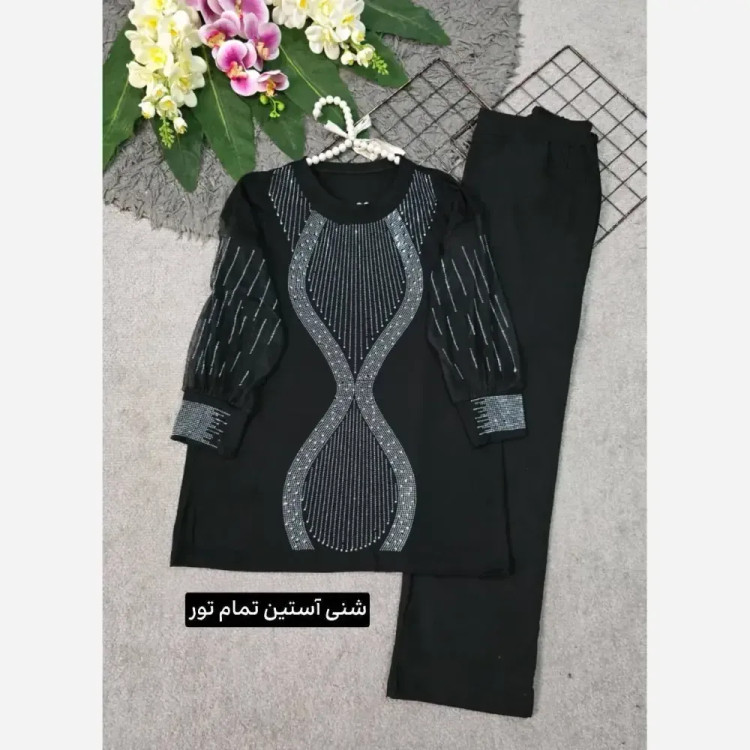 شومیز مجلسی زنانه مدل ساعت شنی جنس ویسکوز پنبه ای رنگ مشکی فری سایز 38 تا 48
