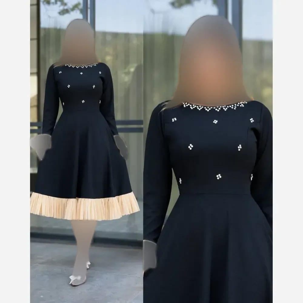 پیراهن مجلسی زنانه مدل دانیلا جنس دالقیچ تور و نگیندار رنگ مشکی قد 115