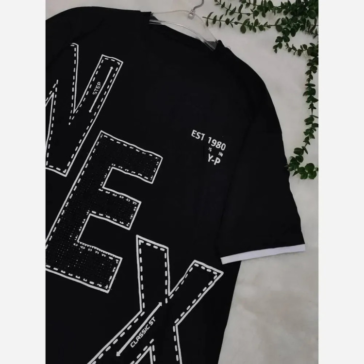 تیشرت لش NEX مشکی اسپرت از نخ پنبه باکیفیت سایز فری تا 48