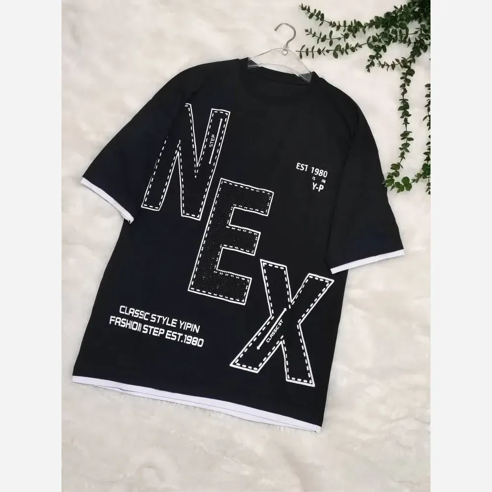 تیشرت لش NEX مشکی اسپرت از نخ پنبه باکیفیت سایز فری تا 48