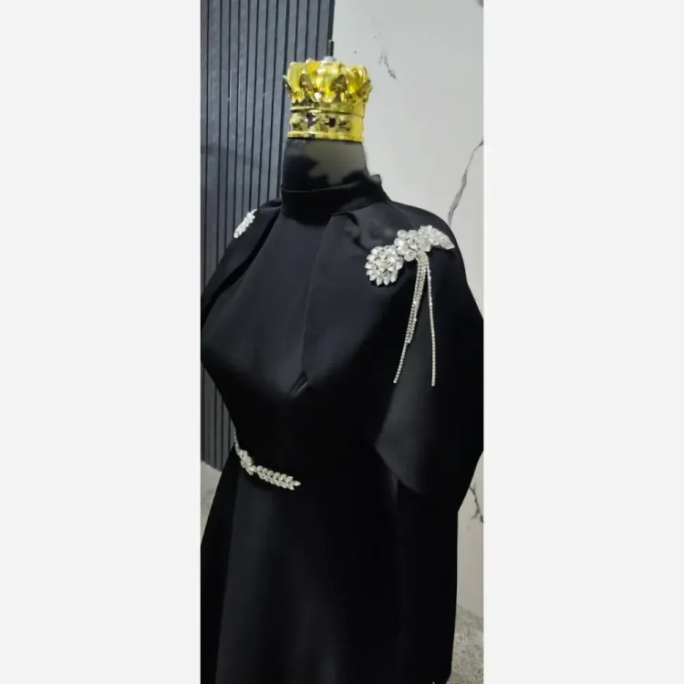 مانتو مجلسی زنانه مدل فرشته جنس مازاراتی با خرجکار سنگی مشکی