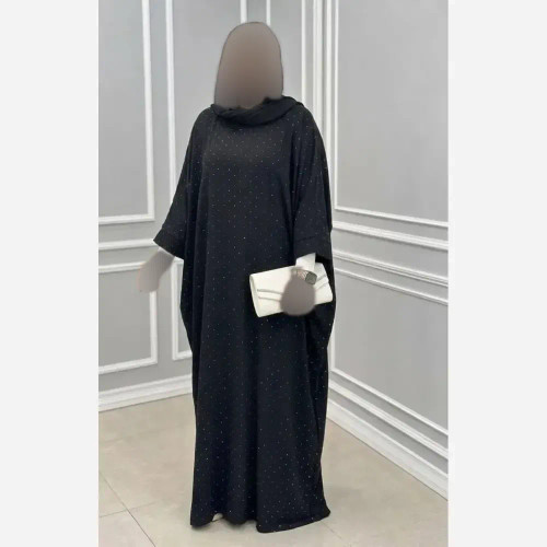عبا مجلسی زنانه مدل افسانه جنس ساتن الیزه مشکی نگیندار فری سایز