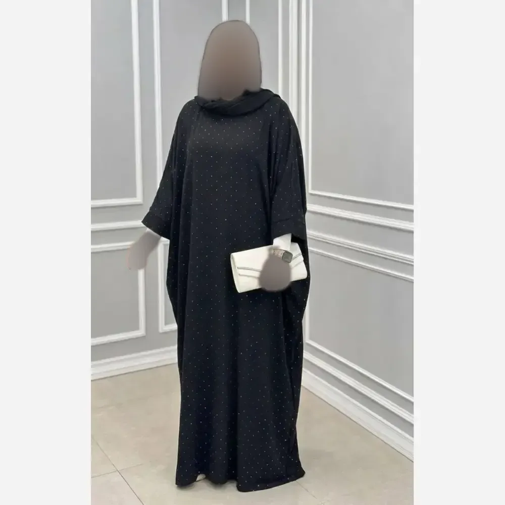 عبا مجلسی زنانه مدل افسانه جنس ساتن الیزه مشکی نگیندار فری سایز
