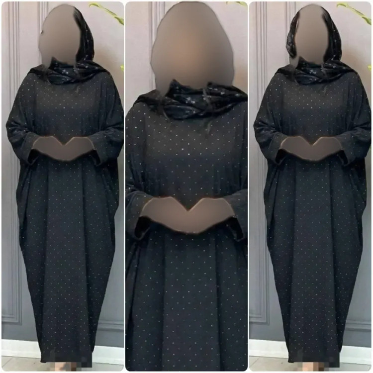 عبا مجلسی زنانه مدل افسانه جنس ساتن الیزه مشکی نگیندار فری سایز