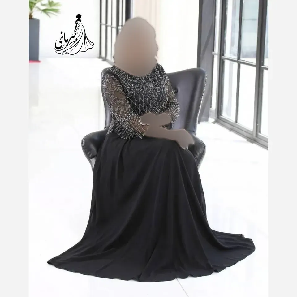 پیراهن مجلسی زنانه حریر مدل لعیا کاپدار سایز بزرگ مشکی