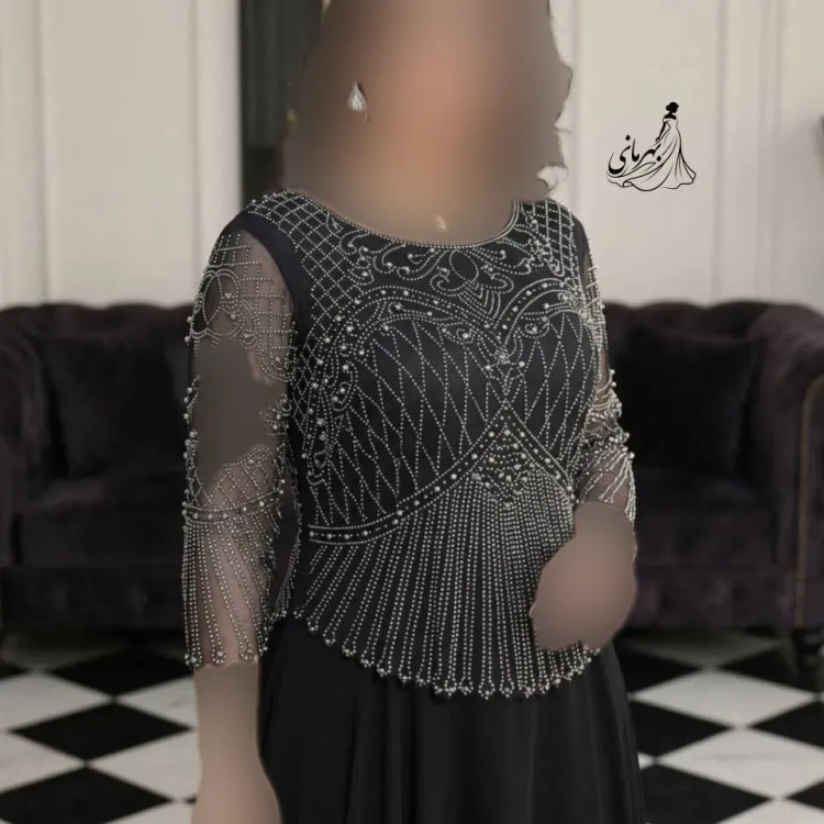 پیراهن مجلسی زنانه حریر مدل لعیا کاپدار سایز بزرگ مشکی