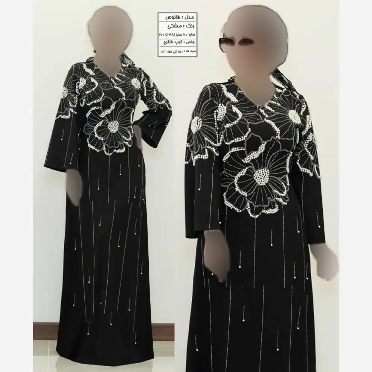 پیراهن مجلسی زنانه مدل فانوس جنس کرپ دالقیچ مشکی نگیندار سایز 38 تا 60