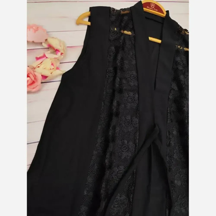 رومانتویی زنانه جنس جودون پنبه با خرجکار گیپور رنگ مشکی فری سایز تا 50