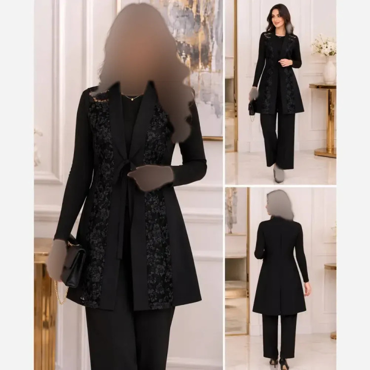 رومانتویی زنانه جنس جودون پنبه با خرجکار گیپور رنگ مشکی فری سایز تا 50
