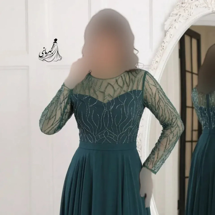 پیراهن مجلسی زنانه مدل حلما جنس حریر سنگدوزی شده سایز بزرگ 46 تا 56