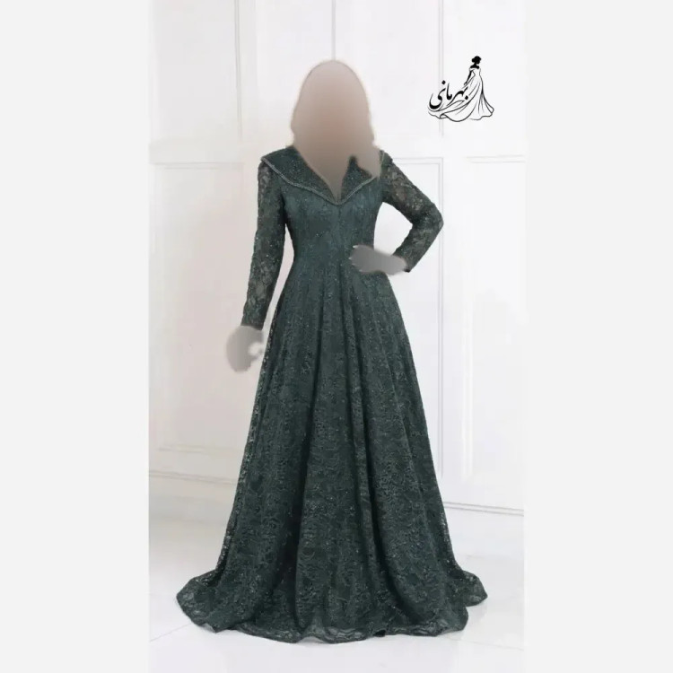 پیراهن مجلسی زنانه مدل سایه گیپور دانتل سنگدوزی شده کاپدار قد 155 سایز 40 تا 52