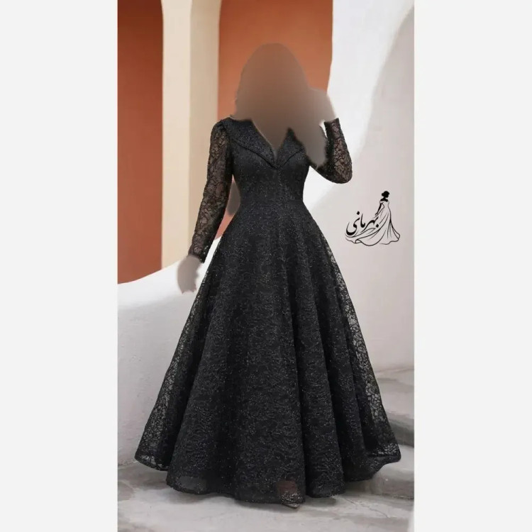پیراهن مجلسی زنانه مدل سایه گیپور دانتل سنگدوزی شده کاپدار قد 155 سایز 40 تا 52