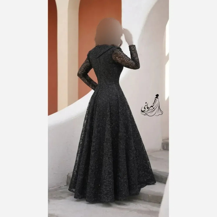 پیراهن مجلسی زنانه مدل سایه گیپور دانتل سنگدوزی شده کاپدار قد 155 سایز 40 تا 52