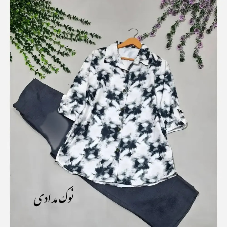 ست شومیز و شلوار زنانه مدل شیدا جنس شومیز گازوئیلی و شلوار شانتون سایز 38 تا 48