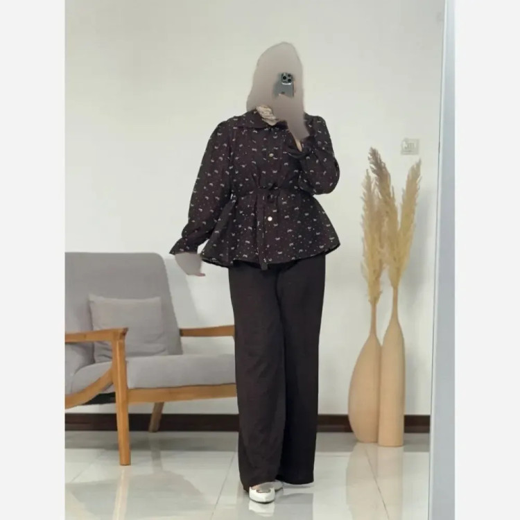ست شومیز و شلوار زنانه مدل پاپیون شاین فری سایز نگین دار