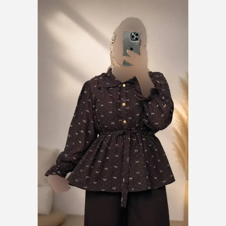 ست شومیز و شلوار زنانه مدل پاپیون شاین فری سایز نگین دار