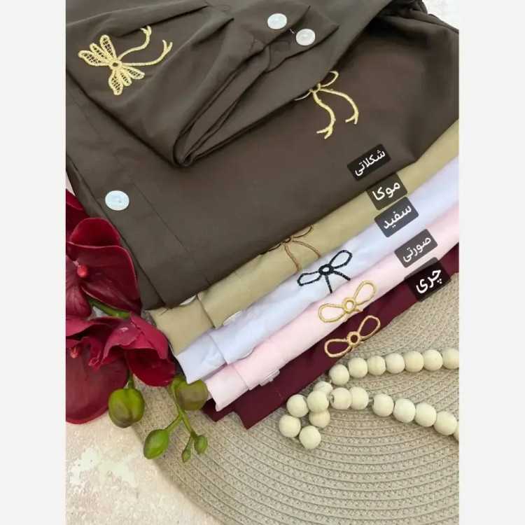 شومیز مانتویی گلدوزی شده زنانه جنس کتان پوپلین فری سایز