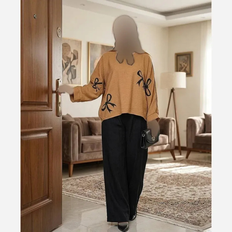 ست بلوز و شلوار زنانه مدل طنین جنس صوفیا و مراکشی سایز بزرگ تا 60