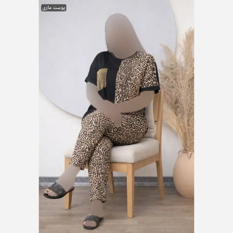 ست تونیک و شلوار زنانه مدل لیورپول جنس ویسکوز الیزه نگیندار فری سایز 36 تا 52