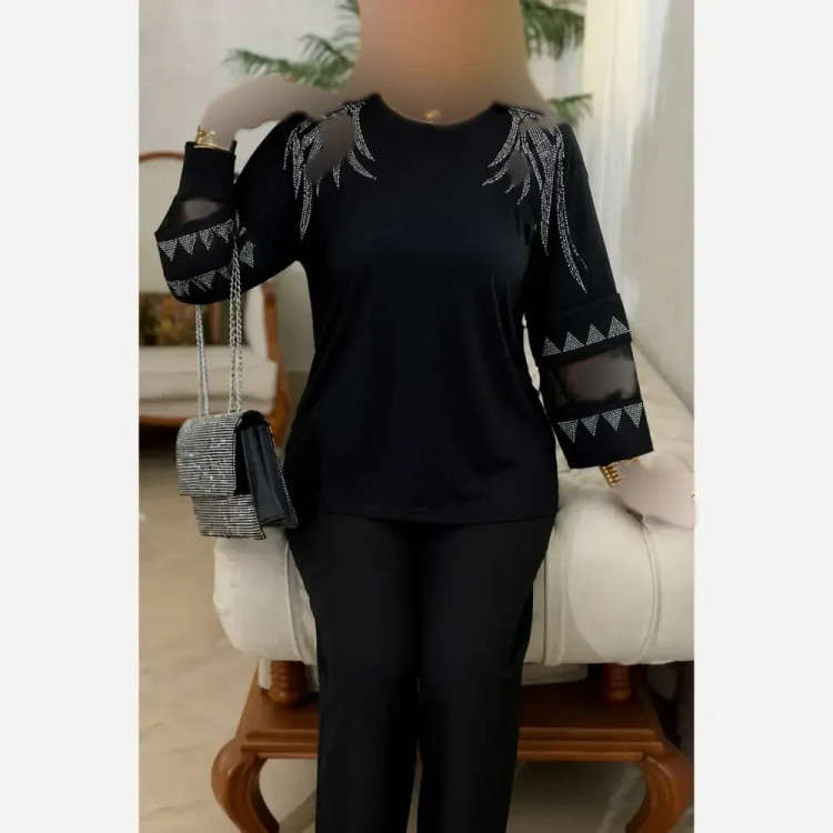 بلوز زنانه ویسکوز نگین دار مجلسی سایز بزرگ فری سایز 38 تا 48