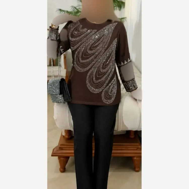 بلوز زنانه ویسکوز نگین دار مجلسی سایز بزرگ فری سایز 38 تا 48