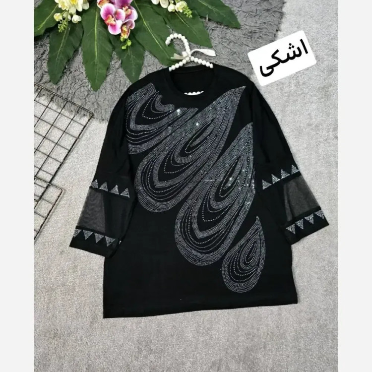 بلوز زنانه ویسکوز نگین دار مجلسی سایز بزرگ فری سایز 38 تا 48