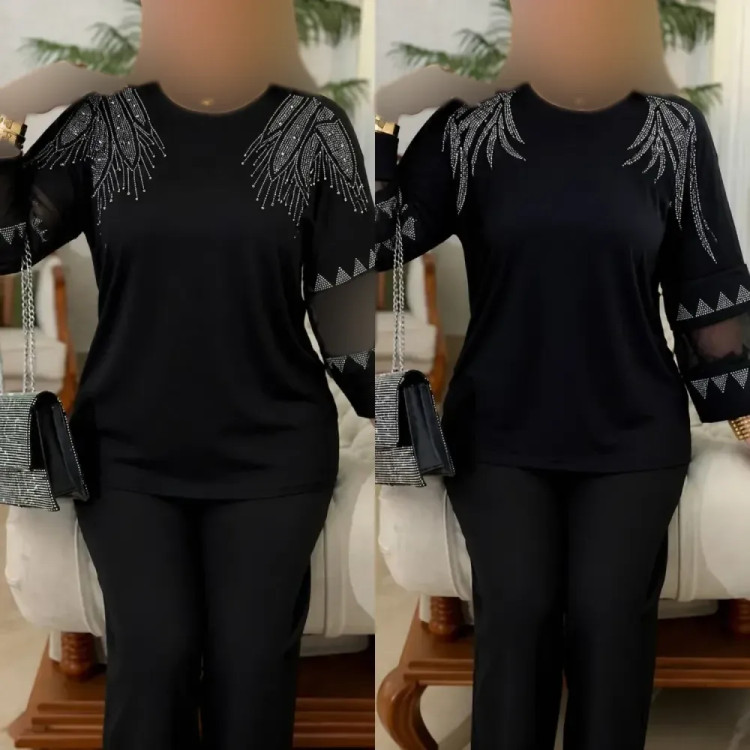 بلوز زنانه ویسکوز نگین دار مجلسی سایز بزرگ فری سایز 38 تا 48