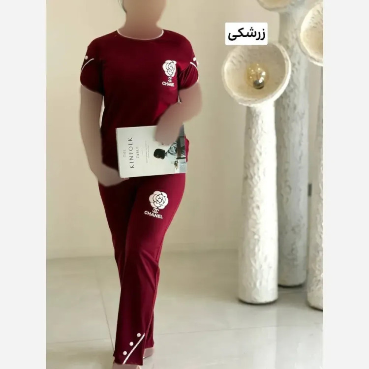 ست تیشرت و شلوار زنانه مدل میقات جنس پنبه گلکسی چاپ پفکی طرح شنل سایز فری 36 تا 46