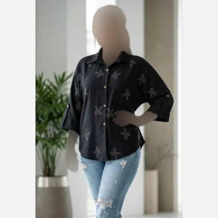 شومیز مانتویی نگیندار زنانه جنس صوفیا فری سایز