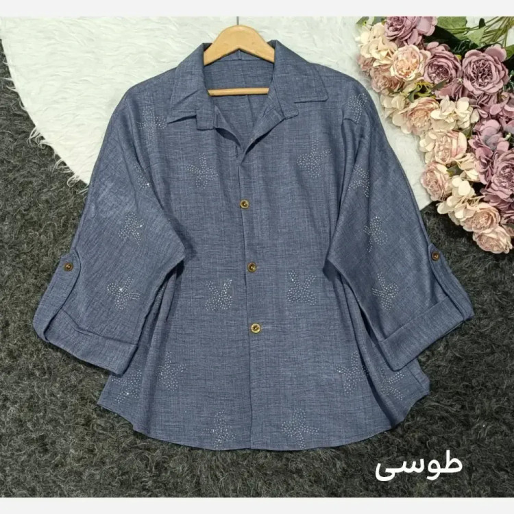 شومیز مانتویی نگیندار زنانه جنس صوفیا فری سایز